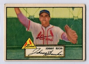 1952 Topps Johnny Bucha Black Back #19 19.2 Rookie Card RC Cardinals VG Crease