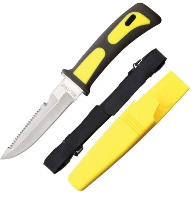 Cuchillo fijo de buceo Mil-Tec Frogman hoja de acero inoxidable de 4,50" ABS/caucho Foto 1 de 3
