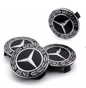 4x Mercedes Black Alloy Wheel Centre Hub Caps 75mm A B C E S M Class ML CLA GLA - Picture 1 of 6