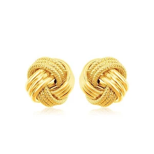 14k Yellow Gold Love Knot with Ridge Texture Earrings - Picture 1 of 3