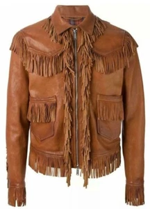 Abrigo de ropa occidental original para hombre nativos americanos chaqueta con flecos de cuero - Imagen 1 de 5