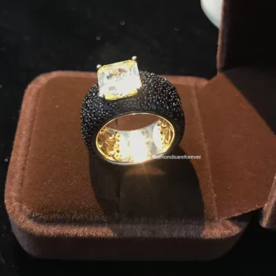 Anel de pavê folheado a ouro luxuoso masculino anel de zircão preto anel de pedra preciosa amarela - Imagem 1 de 4