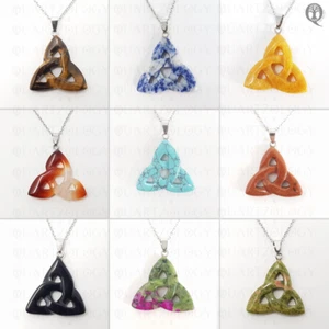 Quartz Crystal Necklace Stone Pendant Trinity Reiki Healing High Quality Chain - Picture 1 of 36