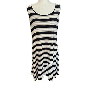 Abito Calvin Klein donna 14 nero bianco marrone a righe senza maniche linea A Tank - Foto 1 di 14