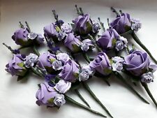 12 mauve/purple/lilac rose wedding buttonhole/heather