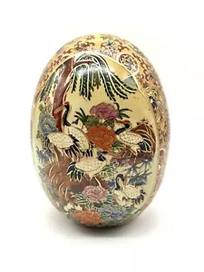 VINTAGE porcellana cinese dipinta a mano uovo decorativo oro orientale con fiori uccellini - Foto 1 di 10