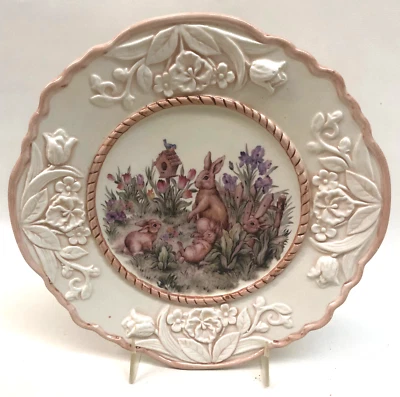 Cracker Barrel Easter Treasures 8.5" Salad Plate Bunny Rabbits in The Field - Image 1 of 3