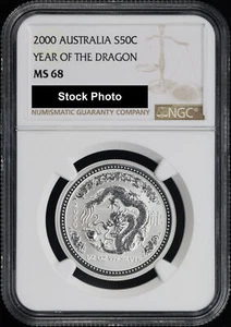 2000 Australia 50C Silver Lunar Series Year of the Dragon 1/2 oz NGC MS-68 - Picture 1 of 2