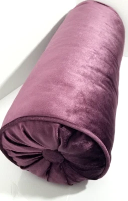 CYLINDRICAL BOLSTER PILLOWS, VELVET, SET OF 2, EGGPLANT/PURPLE,  20" LONG - Image 1 of 4