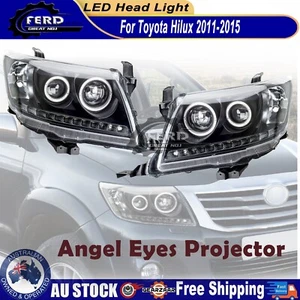 LED Head Lights Black DRL HALO Projector Angel Eyes Fits Toyota HILUX 2011-2015 - Picture 1 of 7