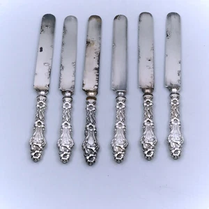 Lily by Whiting Sterling w Plated Blades 9 5/8" Set of 6 Dinner Knives Mono"P" - Picture 1 of 5