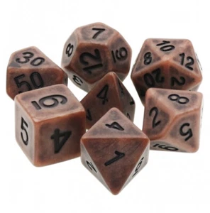 7 Piece Ancient Copper Polyhedral Dice Set w/ Brown Dice Bag - RPG D&D - Picture 1 of 2