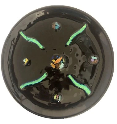 Fused Dichroic Art Glass Plate Black. Signed Sisk  10 1/4" - Image 1 of 4