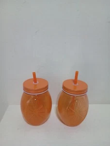 2 X Tesco Orange Shaped Glass Drinking Jar 450ml - Picture 1 of 5