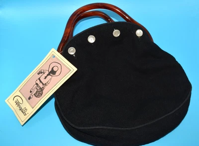 Vintage Cappagallo Black Fabric Handbag NOS w/ Tortoiseshell Handles & Tag - Image 1 of 4