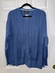 Eddie Bauer Cable Knit Cardigan Sweater Womens Size XXL Blue Cotton Blend NWT - Picture 1 of 8