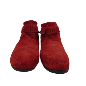 Comfortiva Women’s 9M Red Suede Moccasin Fringe Ankle Boots – Side Zip - Picture 1 of 10