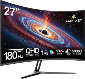 27 Inch Curved Gaming Monitor - 180Hz(DP), QHD 2560x1440, 1500R VA Panel with 50 - Picture 1 of 9