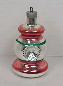 Vintage Glas Doppeleinzug Eisenbahn Leuchte LATERNE Weihnachtsschmuck ROT SILBER - Bild 1 von 5