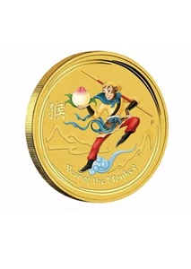 2016🔥$5 1/20 oz Gold Colorized Australian Lunar Monkey King .9999 BU in Capsule - Picture 1 of 2