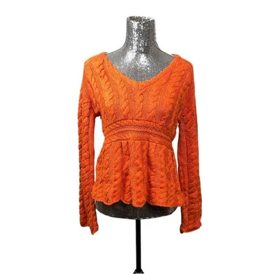 Y2K сожжен оранжевый шерсти кабель трикотажа пеплум свитер большой расширитель рукав коттеджкор - Изображение 1 из 4
