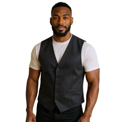 INC International Concept Waistcoat Vest Men Size Large Black Metallic New - image 1 of 4