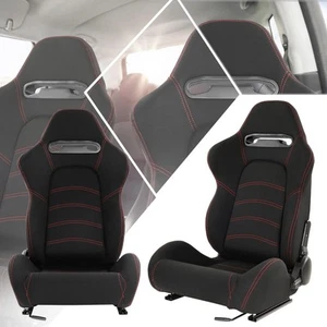 Pair Universal Steel&Woven Fabric Reclineable Racing Bucket Seats W/Sliders(B... - Picture 1 of 7