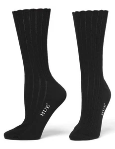 2 pares de calcetines pointelle festoneados tono media pantorrilla negros os nuevos sin etiquetas - Imagen 1 de 12