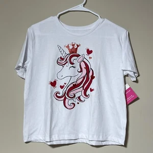 Girls Short Sleeve Valentines Day Shirt Size XXL (18) With Unicorn Design. NWT! - Picture 1 of 5