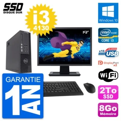 PC DELL T1700 SFF Pantalla 19" Intel Core i3-4130 RAM 8Go GB 2To Windows 10 Wifi - Imagen 1 de 4