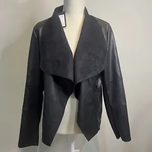 Escalier Women's Faux Leather Jackets Slim Open Front Lapel Blazer Jackets Large - Picture 1 of 10
