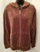 Darling Womens Brown Velor FEEL Zipper Front Hooded Jacket Coat Size 2X