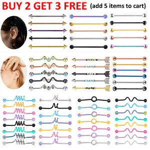 1PC Surgical Steel Industrial Barbell Earring Helix Conch Cartilage Piercing 14G - Picture 1 of 85