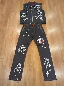 RON BASS GRAFFITI ROCKSTAR JEANSHOSE & KREATIVE ÄRMELLOSE JEANSJACKE - SELTEN - Bild 1 von 18