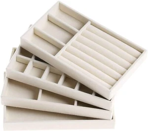 4 Stuck Schmuckaufbewahrung, Schubladen Organizer,Schmucktablett Stapelbar Beige - Bild 1 von 10