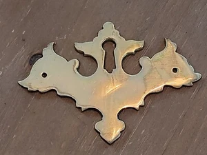 Nuevo de Lote Antiguo Latón Chapado Chippendale Esqueleto Llave Agujero Cubierta Escudo 3 1/2" - Imagen 1 de 1