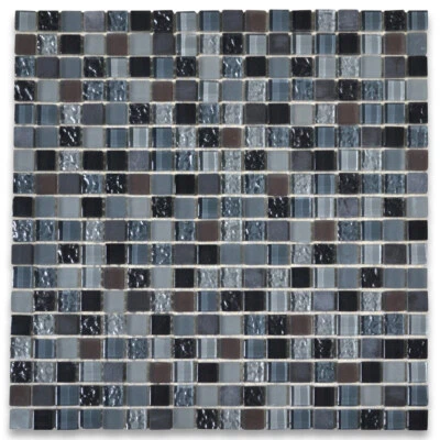 Azulejo de mosaico de vidrio A22004 marrón gris azul claro vidrio mármol Nero Marquina Foto 1 de 4