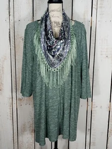 Catherines Sweater and Scarf Duet Womens Sz 1X Plus Green Lagenlook Boho Chic - Picture 1 of 5