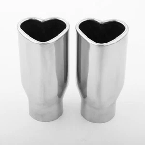 Stainless Steel Exhaust Tailpipe Tips Heart Shape Out 2" Inlet 6" Long Rolled - Picture 1 of 7
