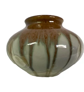 Studio Art Pottery Bulbous Vase With Brown & Blue Drip Glaze 2.5”H X 3.5”W - Picture 1 of 12