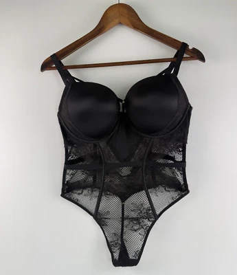 Body de peluche Victoria's Secret de una pieza acolchado push up de encaje negro XL NUEVO CON ETIQUETAS Foto 1 de 4