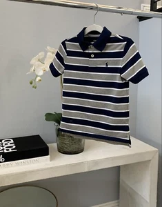 Ralph Lauren Polo Boys tech polo size 4/4t blue/grey/white striped - Picture 1 of 4