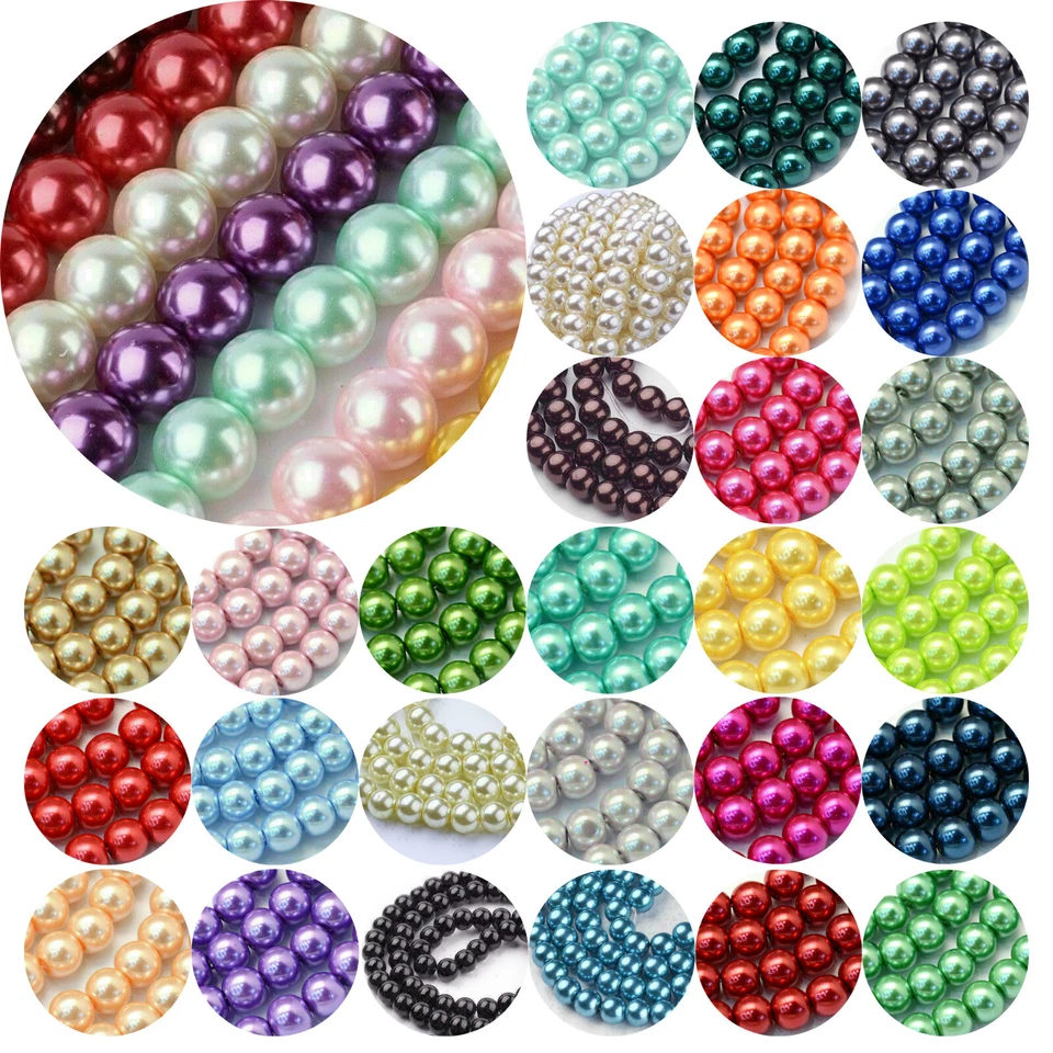 100x Glasperlen 8mm Glänzend Metallic Perlen Set Beads Glas Mix Schmuck Basteln - Bild 1 von 1