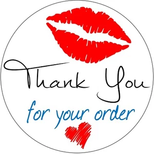 63 pegatinas sobre sellos labios rojos y corazón gracias por su pedido - Imagen 1 de 1