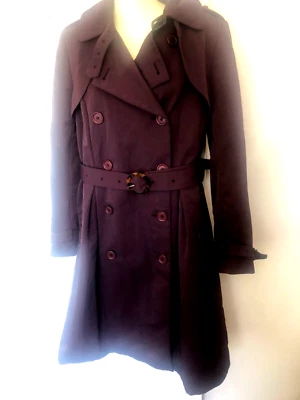Saba Women Purple Trench Coat Italian Fabric Double Breasted Size 12 - image 1 of 4