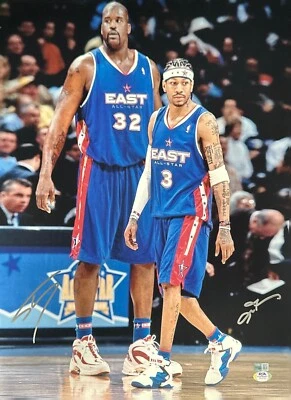 Allen Iverson & Shaquille O'Neal Signed 16x20 NBA All Star Photo PSA 9A24766 - Image 1 of 2