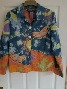 Indigo Moon Jacket Sze S - Blue Tie Dye Applique Embroidery FABULOUS - BUST 42" - Picture 1 of 5