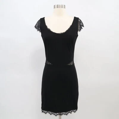 Mini Vestido Erin Fetherston Funda Cóctel 4 Negro Encaje Recortes Mangas Gorra Foto 1 de 4