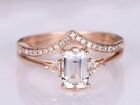 Bridal Set Engagement Ring 1ct Emerald Cut Simulated Diamond Rose Gold Plated