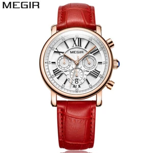 MEGIR Women Casual Quartz Watch Chronograph Leather Waterproof Sports Wristwatch - Picture 1 of 12